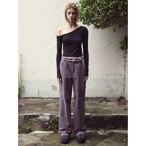 Waist Belt Corduroy Pants, Purple