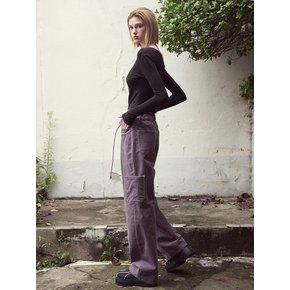 Waist Belt Corduroy Pants, Purple