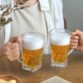 원룸주방 감성 비어글라스 580ml 맥주컵 유리컵 손잡이 머그컵