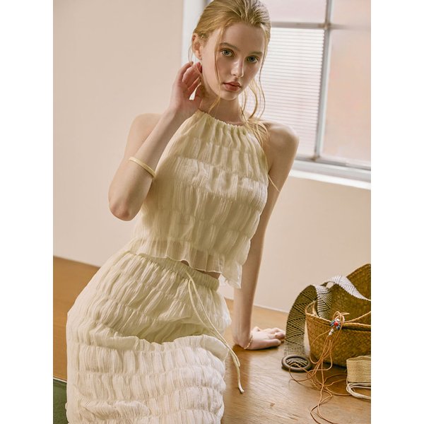 아스론 텍스쳐 쉬폰 홀터넥 탑 & 스커트 Set