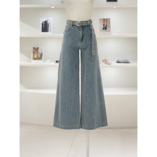 [여주점] 여성 와이드핏 벨티드 데님 팬츠 (L261PSA405)