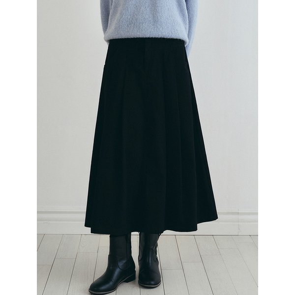 핀턱 라인 플리츠 롱 스커트 - 블랙