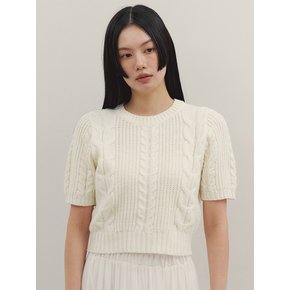 케이블 반팔 니트_White