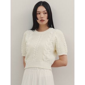케이블 반팔 니트_White