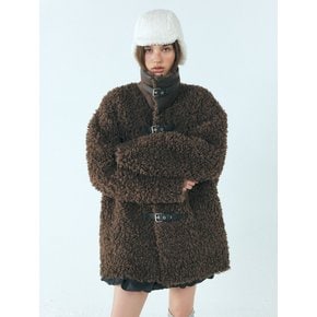 Buckle Shearling Mustang Coat, Brown