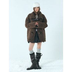 Buckle Shearling Mustang Coat, Brown