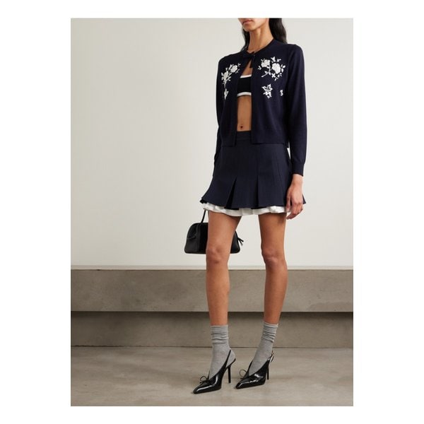 레이어드 플리츠 그랑 드 푸드르 울 실크 혼방 미니 스커트 네이비 46376663162888980