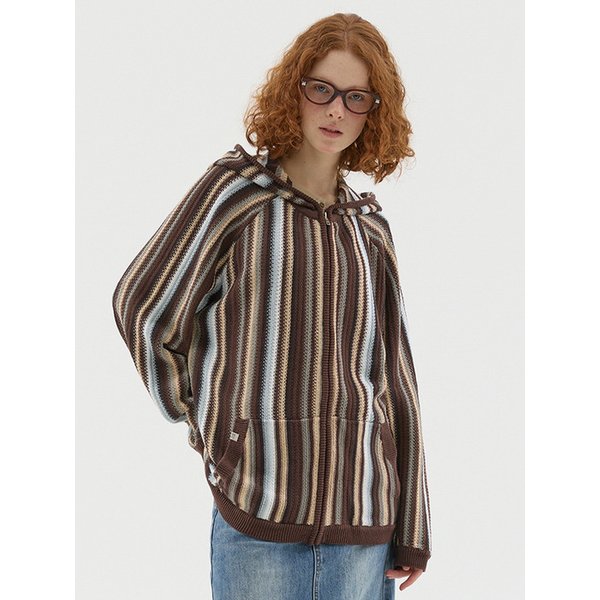 스트라이프 후드 니트 집업 2컬러