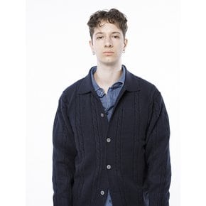 Dense Cable Collar-neck Cardigan - Navy /M243OT02NY