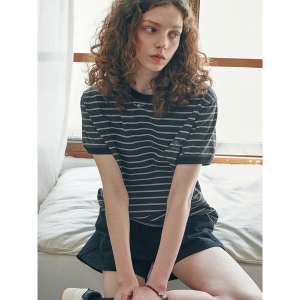 Loma Stripe Ringer T-Shirts Charcoal