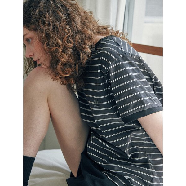 Loma Stripe Ringer T-Shirts Charcoal