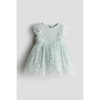 H&M 패턴 튤 드레스 라이트 그린 1229578002