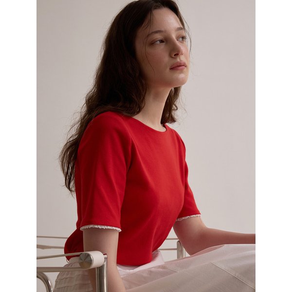 Boat neck ribbed top - Red