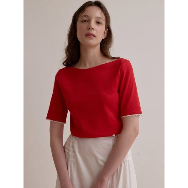 Boat neck ribbed top - Red