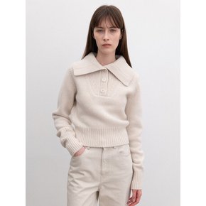 open collar button knit (ecru )