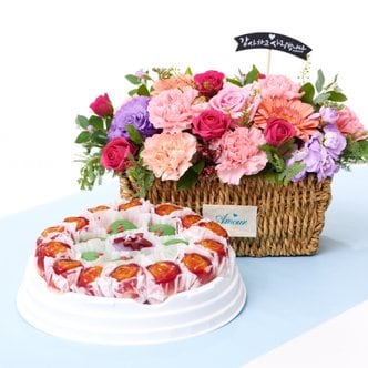 유어버스데이 왕골카네이션바구니 + 꽃모찌떡케익(대) 꽃배송