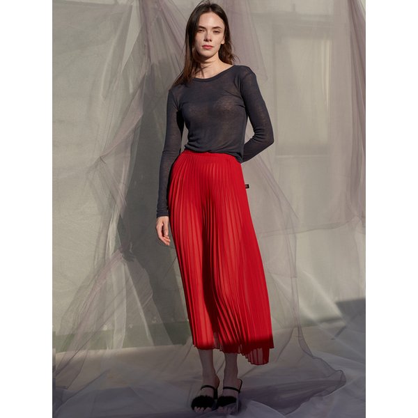 Four Season Pleats Chiffon Skirt_Red