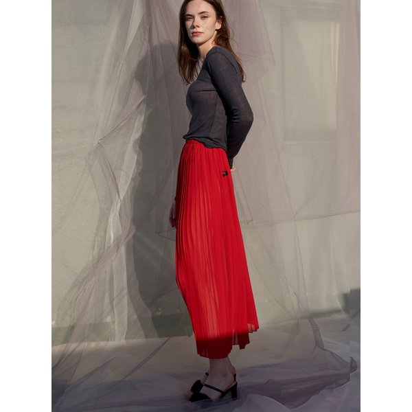 Four Season Pleats Chiffon Skirt_Red