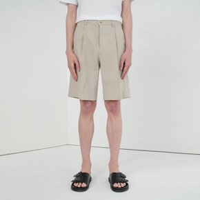 LINEN PLEATS SHORTS_BEIGE