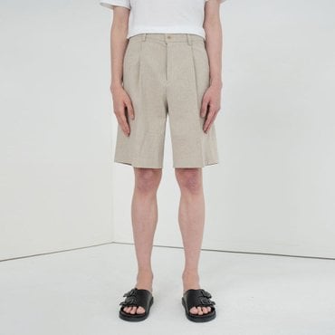 COQ LINEN PLEATS SHORTS_BEIGE