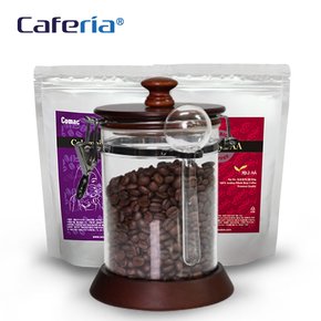 Caferia 나무/아크릴 밀폐용기 750ml+콜롬비아 수프리모 200g+케냐 AA 200g(CA2-C7-C4) [보관용기/볶은원두/커피콩/드립커비/커피용품]