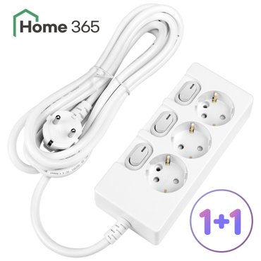 Home365 (2개입) 국산 개별스위치 멀티탭 3구 3m / 16A 멀티콘센트