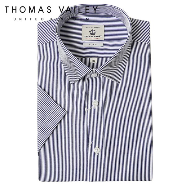 [THOMAS VAILEY] 토마스베일리 남성드레스셔츠-스트라이프 슬림핏 반팔셔츠 네이비 F334 - SSG.COM