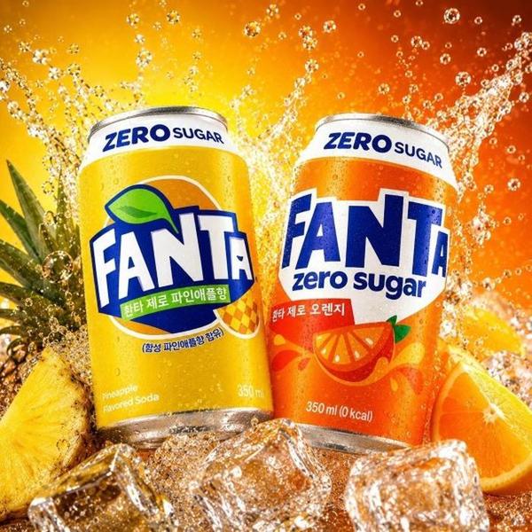 확대된 대표 코카콜라 환타 제로 오렌지 파인애플 350ml 2종 3개씩 총 6개입 캔 제로음료 편의점 판매용 바코드 O 뚱캔(1)