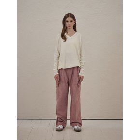 Corduroy Cargo One-Tuck  Wide Pants Pink