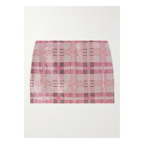 체크 크리스털 체인메일 장식 파유 미니 스커트 핑크 46376663162843095