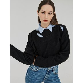 CUT OUT 2-WAY WOOL CROP TOP (BLACK)