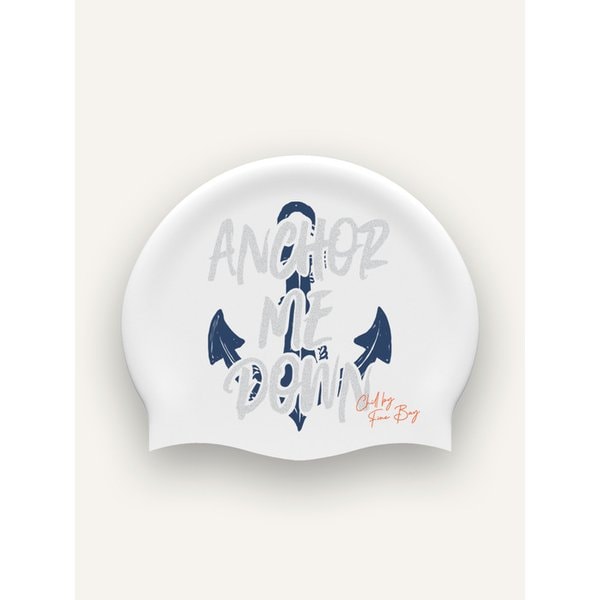 Anchor Me Down White Silicone Swim Cap