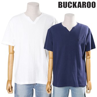 버커루 남여공용 미니와플 슬릿넥 반팔 티셔츠(B202TS025P)