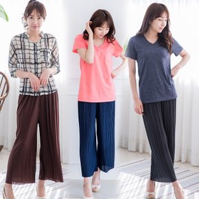 9부 시원한 주름바지 플리츠팬츠 와이드밴딩 여름 캐주얼 냉감소재 여름바지 스판 반바지 통바지