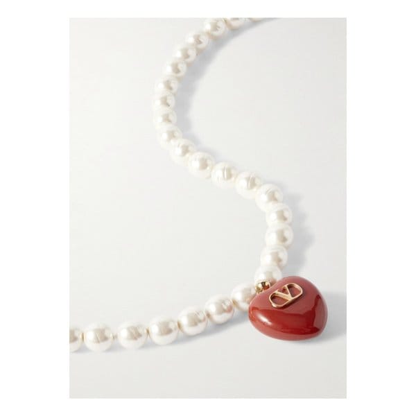 골드톤 인조 진주 및 에나멜 목걸이 화이트 1647597353595665