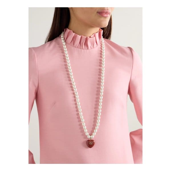 골드톤 인조 진주 및 에나멜 목걸이 화이트 1647597353595665