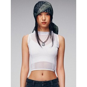 KNIT MESH SLEEVELESS TOP [WHITE]