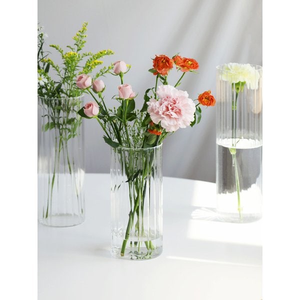 플리츠 실린더 스트라이프 유리 화병 3size