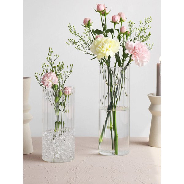 플리츠 실린더 스트라이프 유리 화병 3size