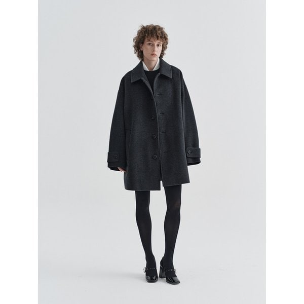 W Minimal Cashmere Blend Handmade Half Coat_Charcoal