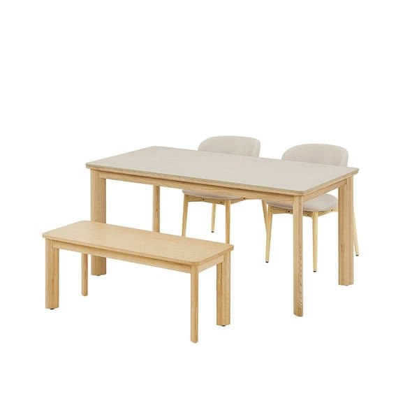 포멜로 세라믹식탁 4인세트 160cm 내추럴_벤치1100 1EA, 가죽체어2EA