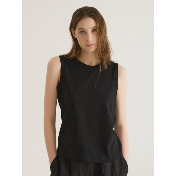 COTTON SLIM SLEEVELESS TOP - BLACK