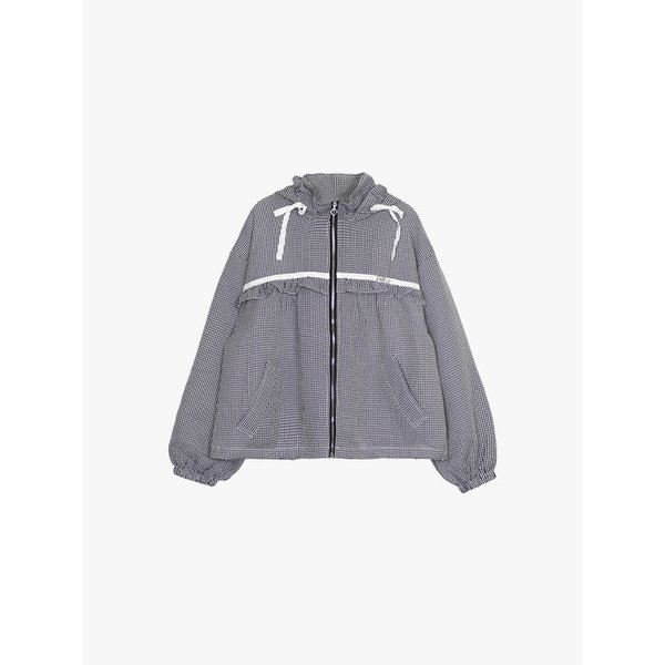 LACE STRING CHECK WINDBREAKER_BLACK