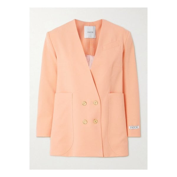 더블 브레스트 울 혼방 트윌 블레이저 피치