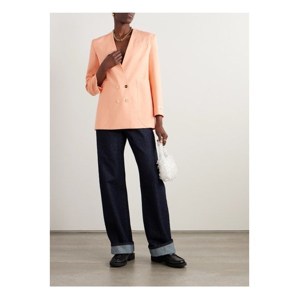 더블 브레스트 울 혼방 트윌 블레이저 피치