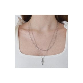 [Surgical_2 SET] Cross And Oval Chain Necklace