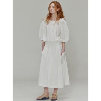 오프닝선샤인 Balloon shirring pleated dress_White