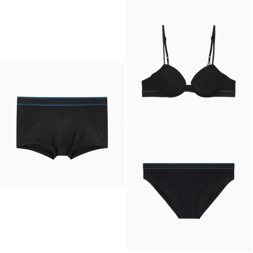 Calvin Klein Underwear (선물포장)토널 로고 코튼 데미브라+비키니+마이크로 드로즈 커플 SET(QF7948QF7952-NB4055-UB1)