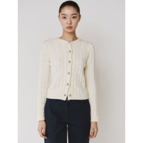 IVORY GIZA COTTON CABLE KNIT CARDIGAN