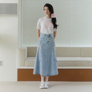 에고이스트 [BLUE LABEL] 레이스업 A라인 데님 스커트 (ER2ODS01)